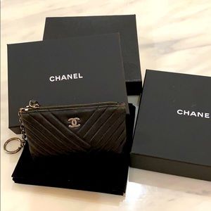 Chanel Black Lambskin Zippered Wallet